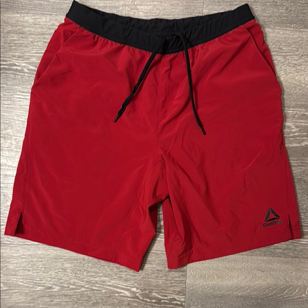 Red Athletic Shorts with Black Waistband